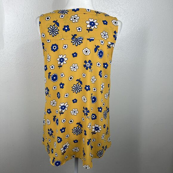 Anne Klein Sleeveless Blouse Women Small Yellow Blue Floral Tank Top Lightweight - Picture 4 of 12